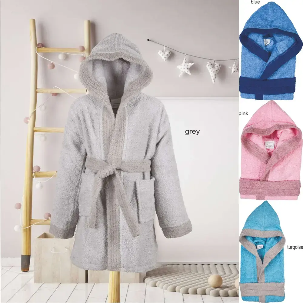 Μπουρνούζι παιδικό Σχ.Junior δίχρωμο βαμβακερό Grey Νο 10