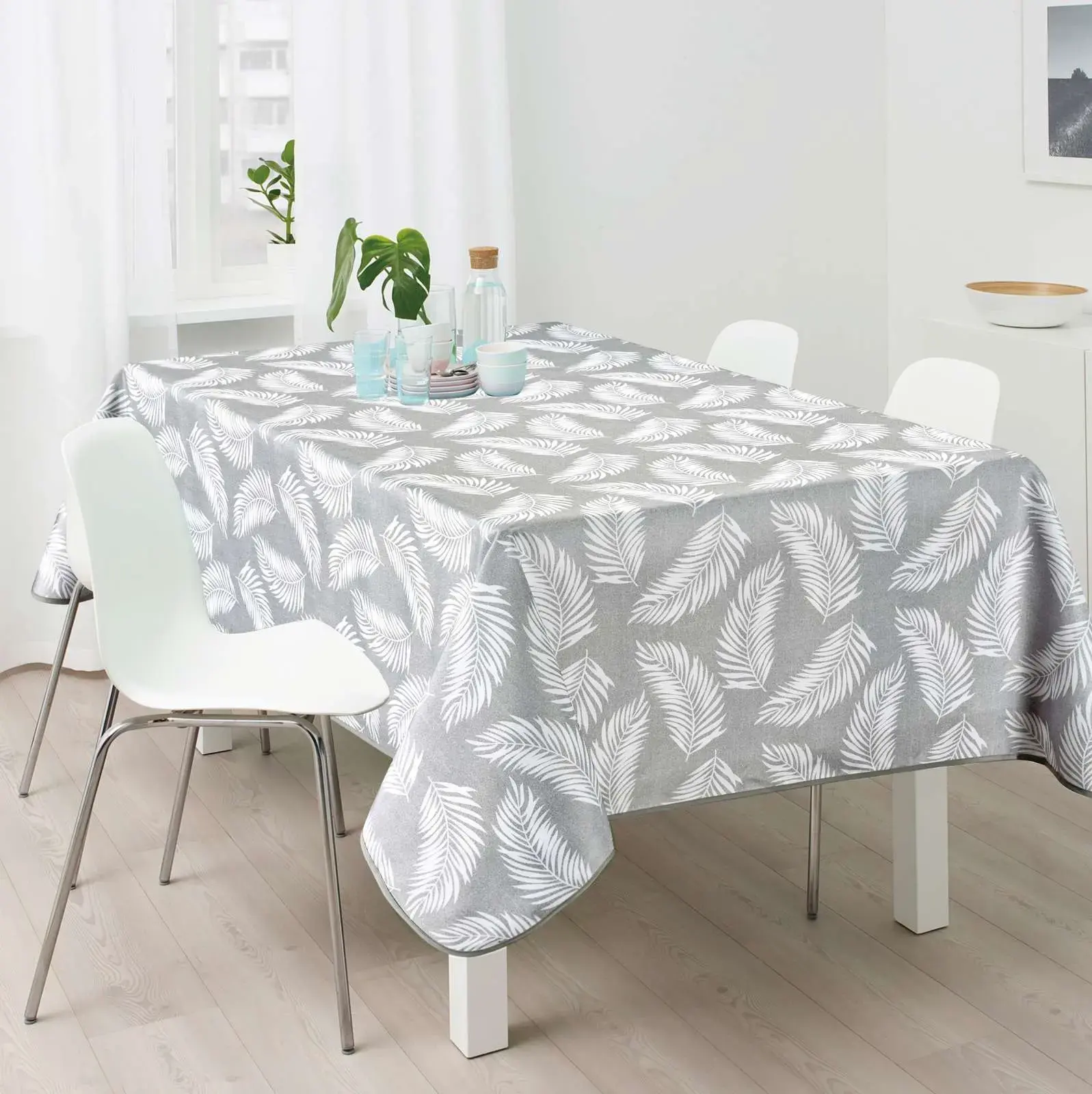 Τραπεζομάντηλο αλέκιαστο Σχ.Palm grey 100%pol. Φ150cm