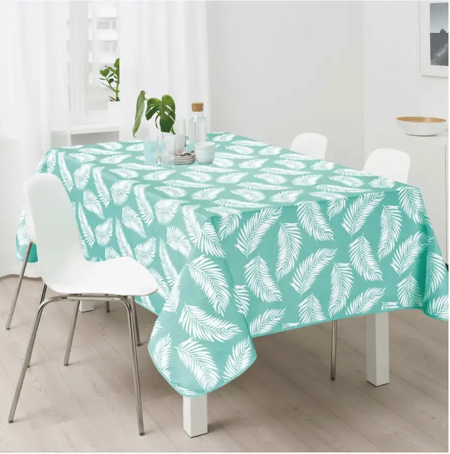 Τραπεζομάντηλο αλέκιαστο Σχ.Palm mint 100%pol. Φ150cm