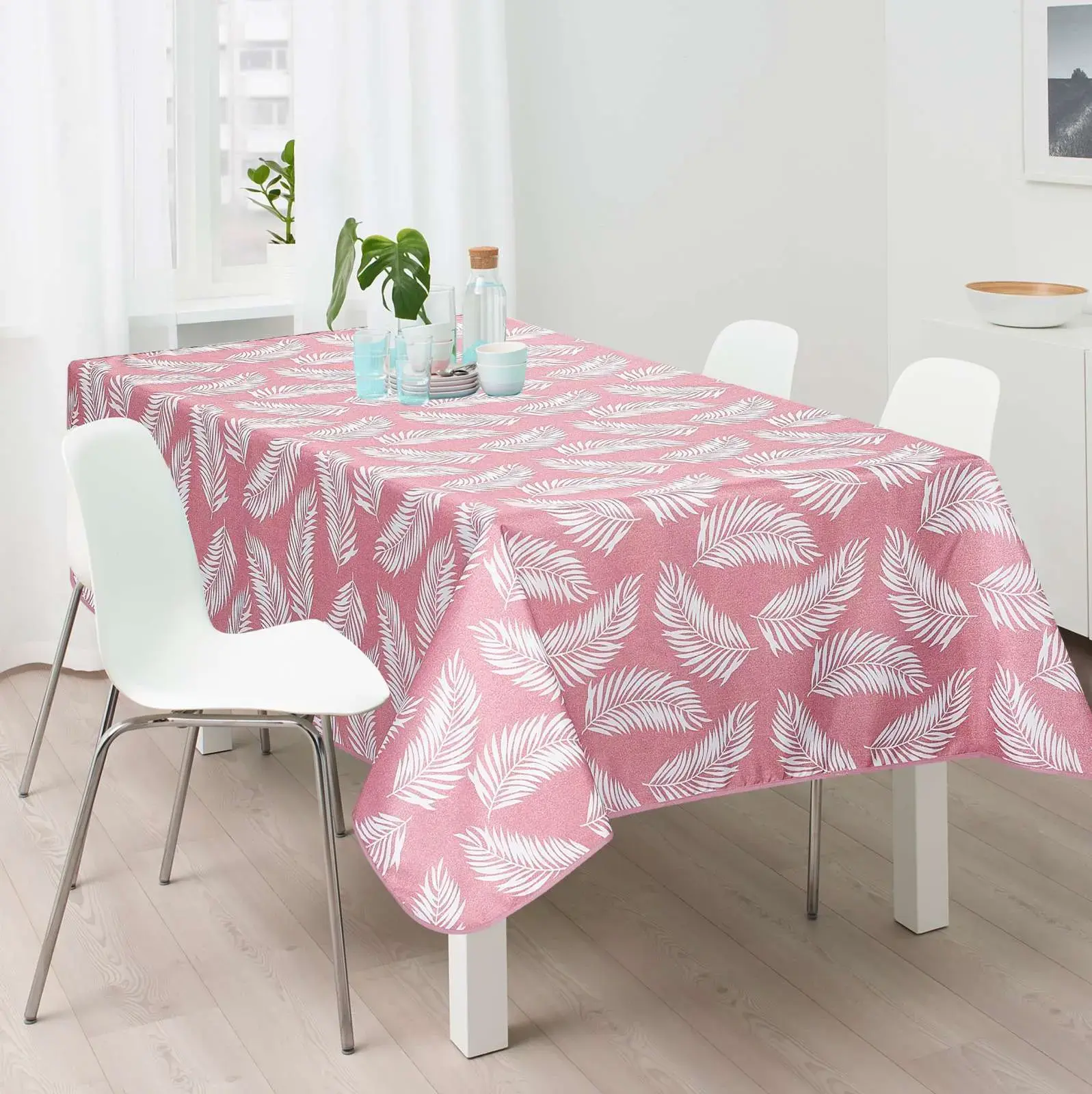 Τραπεζομάντηλο αλέκιαστο Σχ. Palm pink 100%pol. 150x150cm