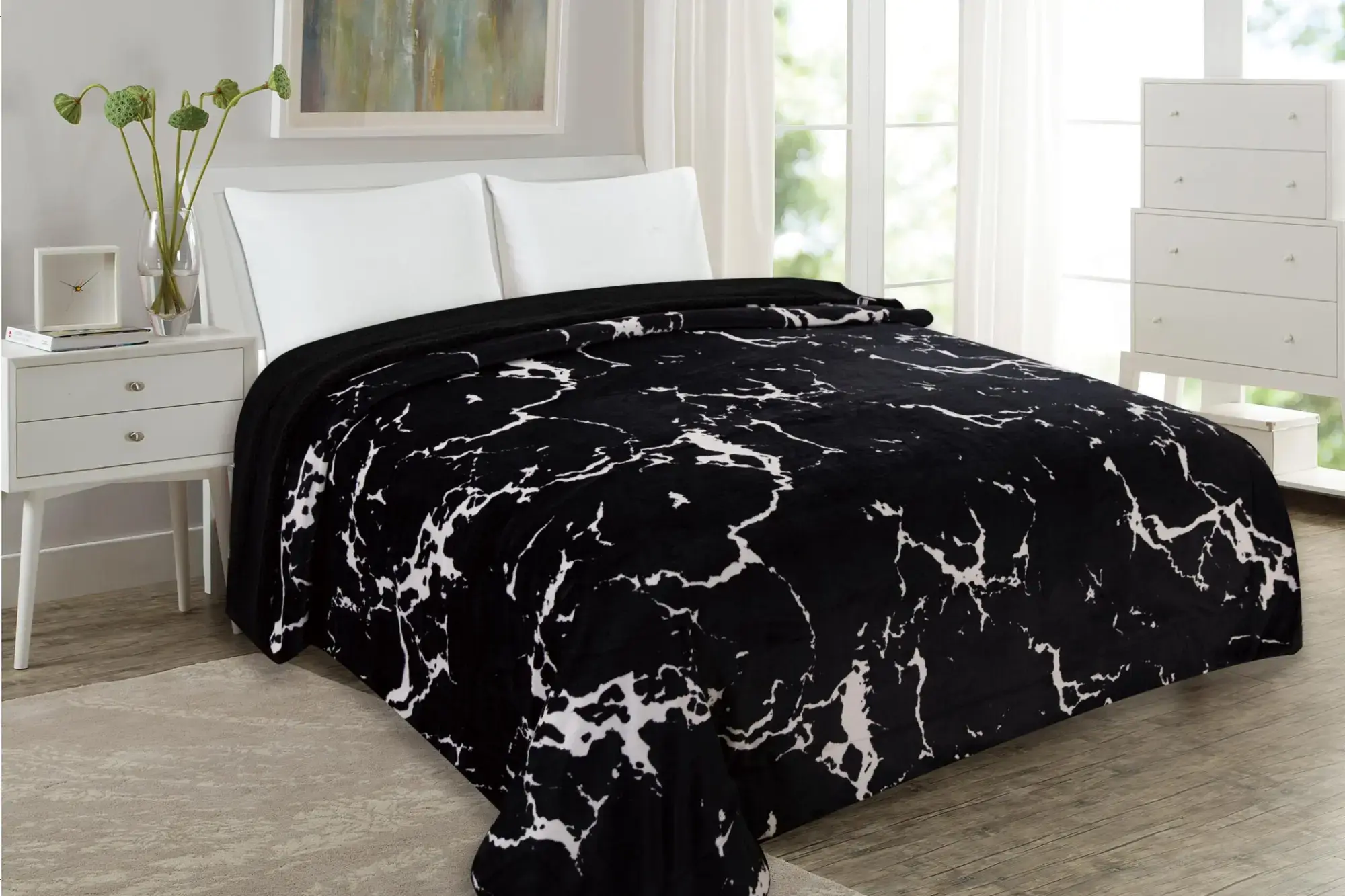ΚΟΥΒΕΡΤΑ SHERPA 210x230εκ. MARBLE BLACK