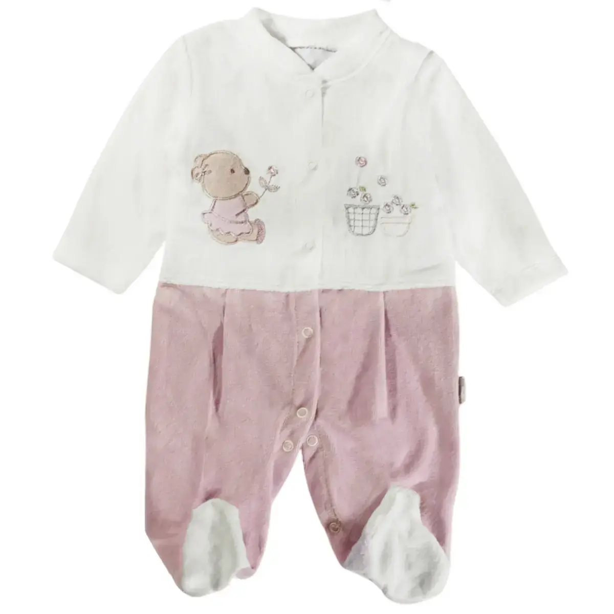 Ολόσωμο βελουτέ φορμάκι με σκουφάκι «Lovely Purple Teddy» 0-3 μηνών