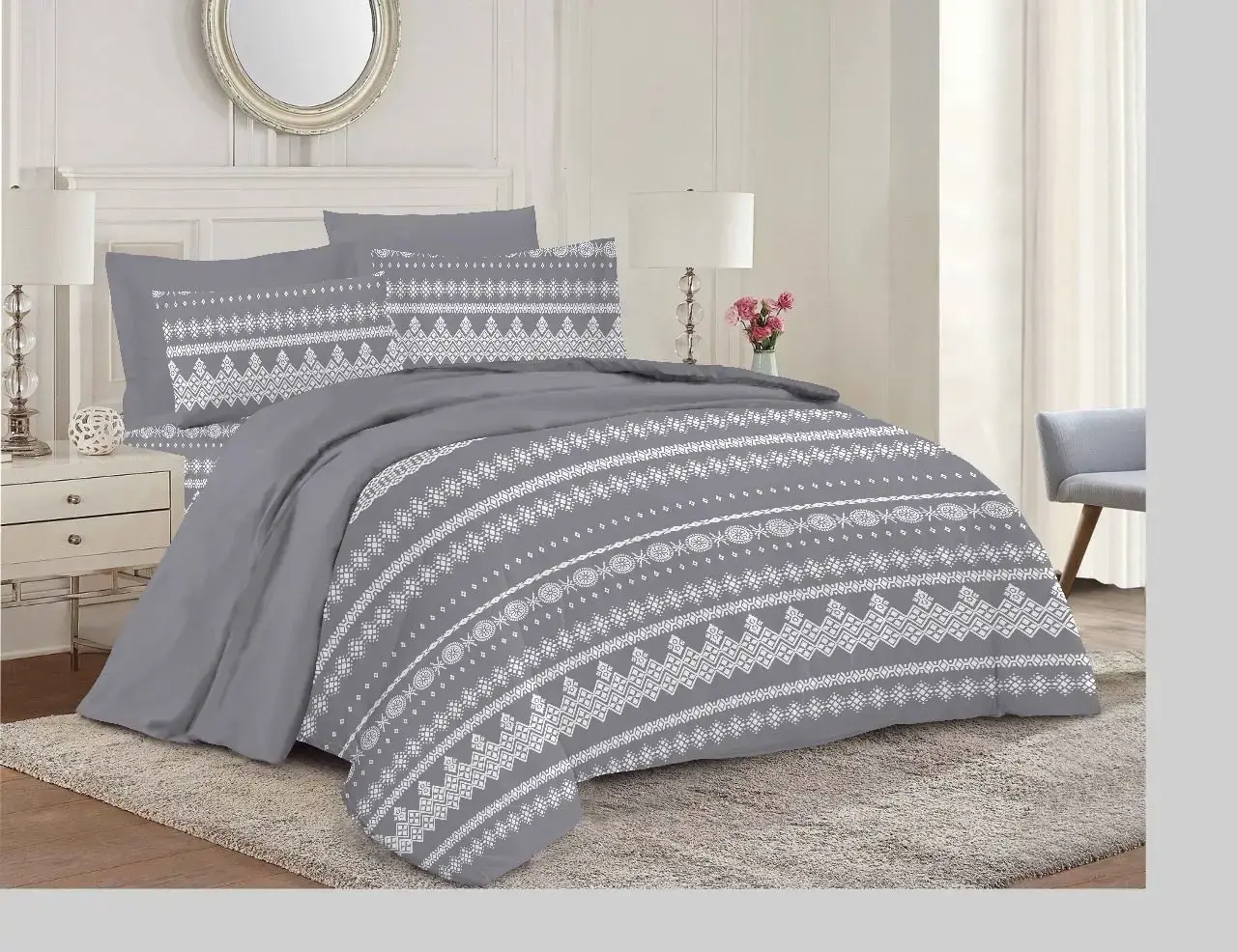 Πάπλωμα Υπέρδιπλο 220x240εκ. ethnic grey Εμπριμέ