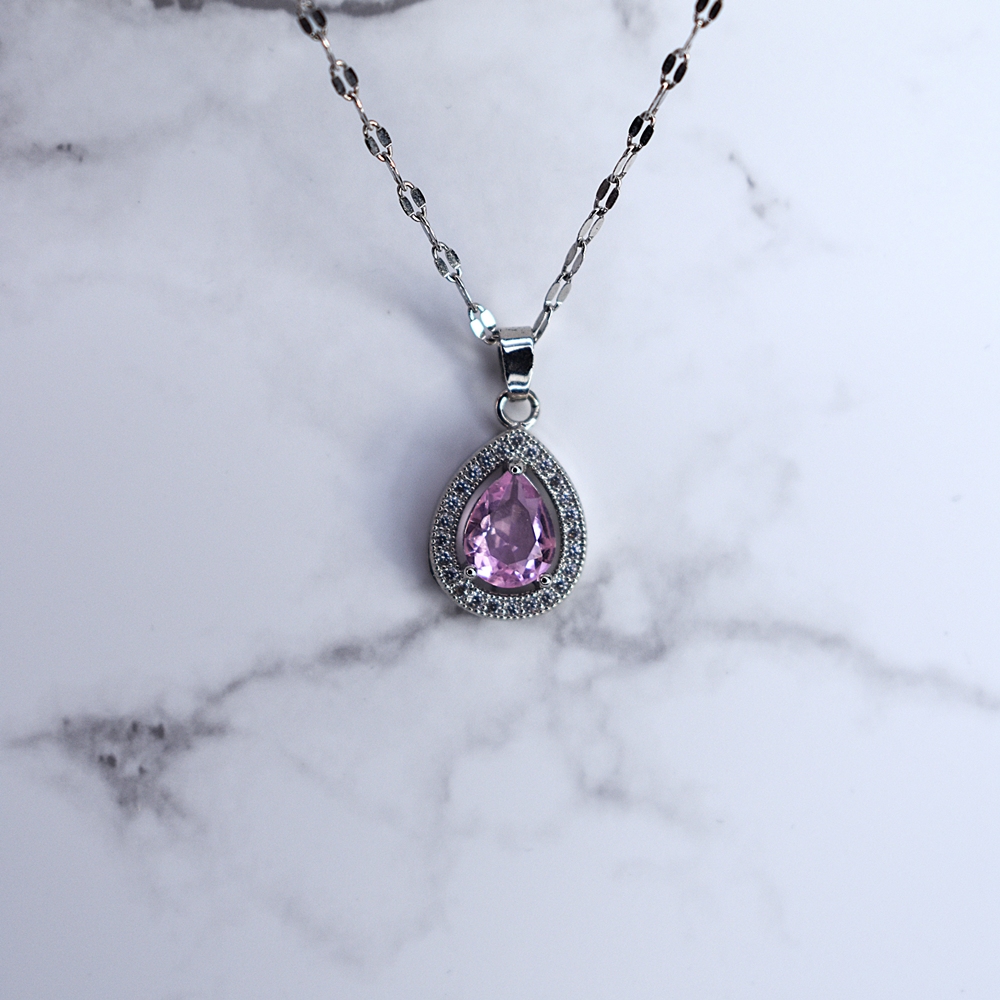 Γυναικείο Κολιέ Σταγόνα από Ανοξείδωτο Ατσάλι με Μωβ Ζιργκόν – Ασημί