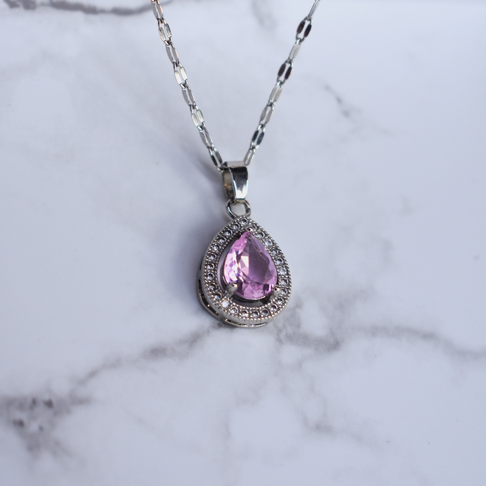 Γυναικείο Κολιέ Σταγόνα από Ανοξείδωτο Ατσάλι με Μωβ Ζιργκόν – Ασημί