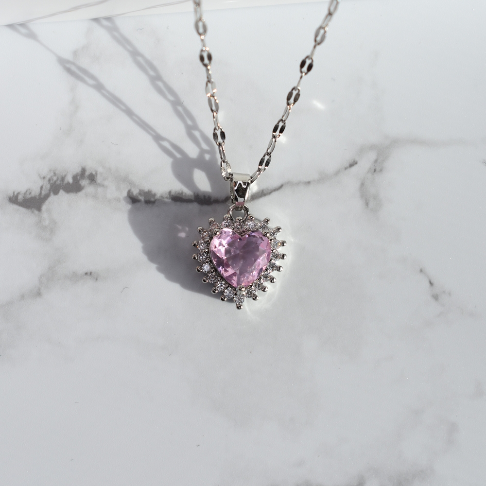 Γυναικείο Κολιέ Καρδιά Ασημί από Ανοξείδωτο Ατσάλι με Μωβ Ζιργκόν