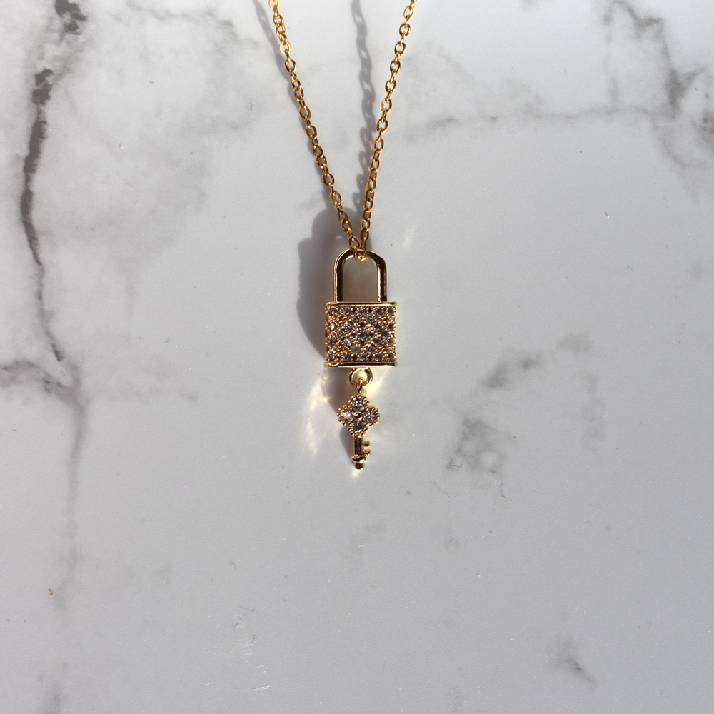 Γυναικείο Κολιέ Κλειδαριά με Ζιργκόν από Ανοξείδωτο Ατσάλι Χρυσό