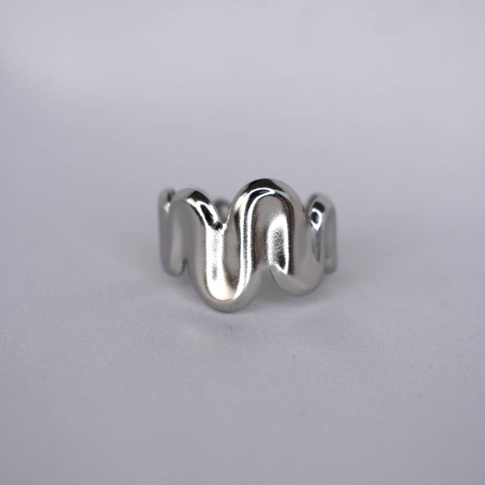 Γυναικείο Ανοιγόμενο Δαχτυλίδι Επιχρυσωμένο 18Κ από Ανοξείδωτο Ατσάλι με Καμπύλες, ασημί– Αδιάβροχο