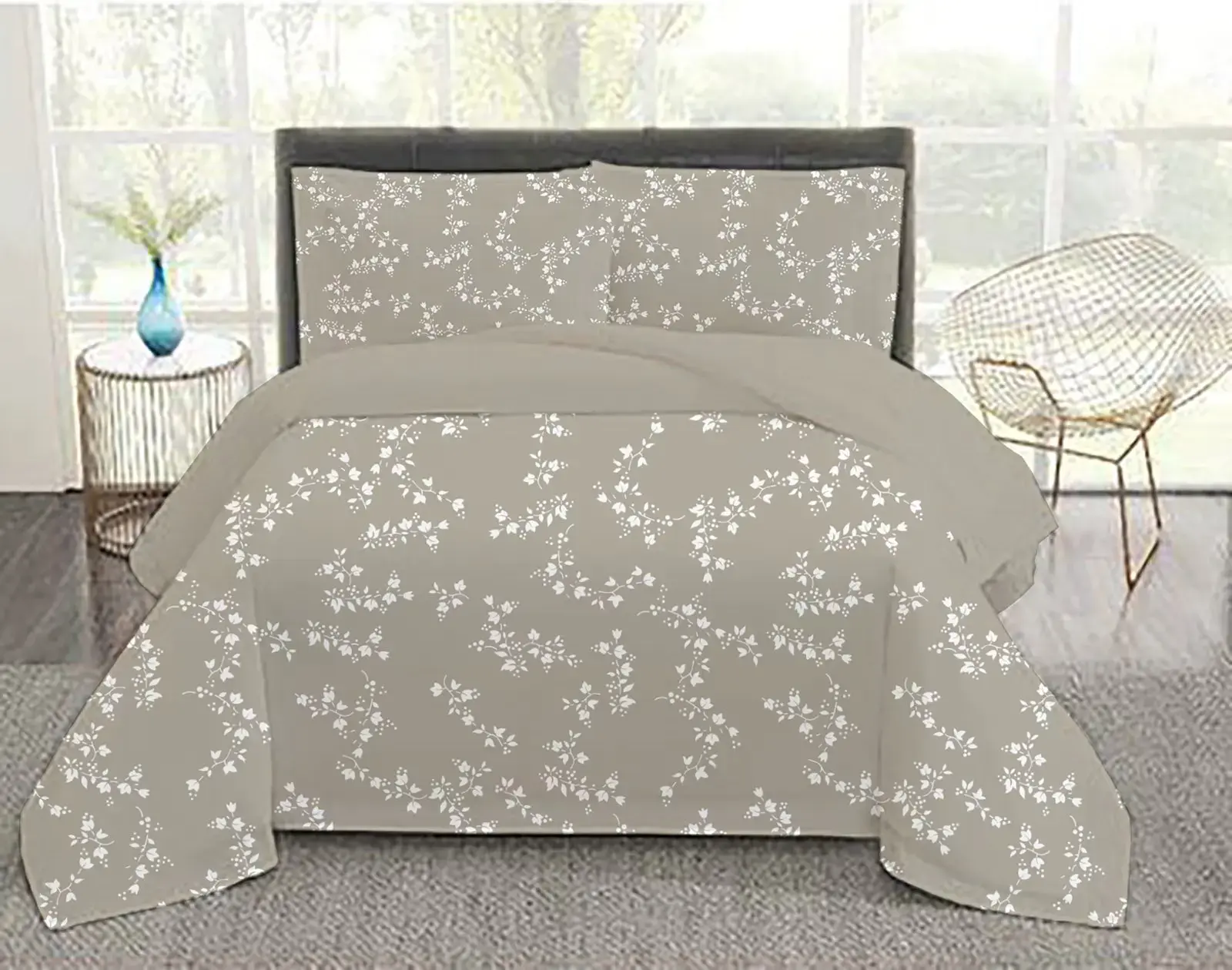 Σετ Σεντόνια flora beige Υπέρδιπλα 220X260εκ.