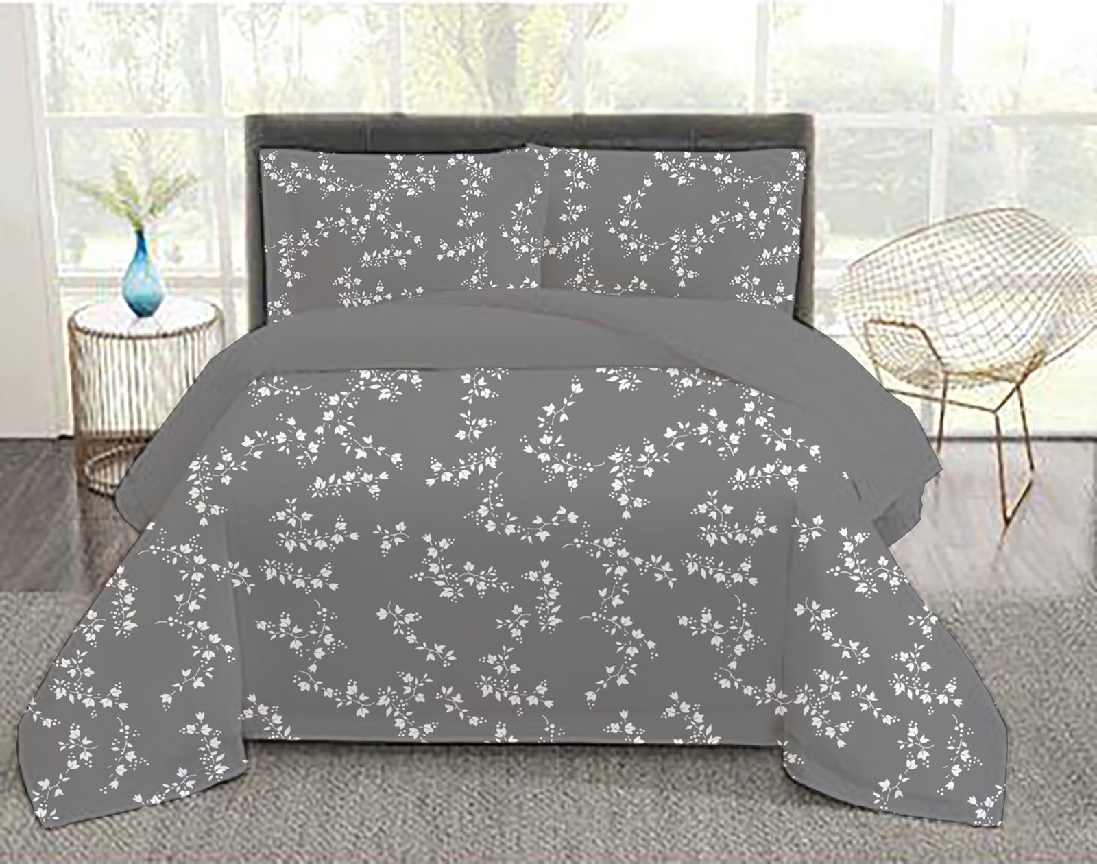 Σετ παπλωματοθήκη Flora Grey 220x240εκ.