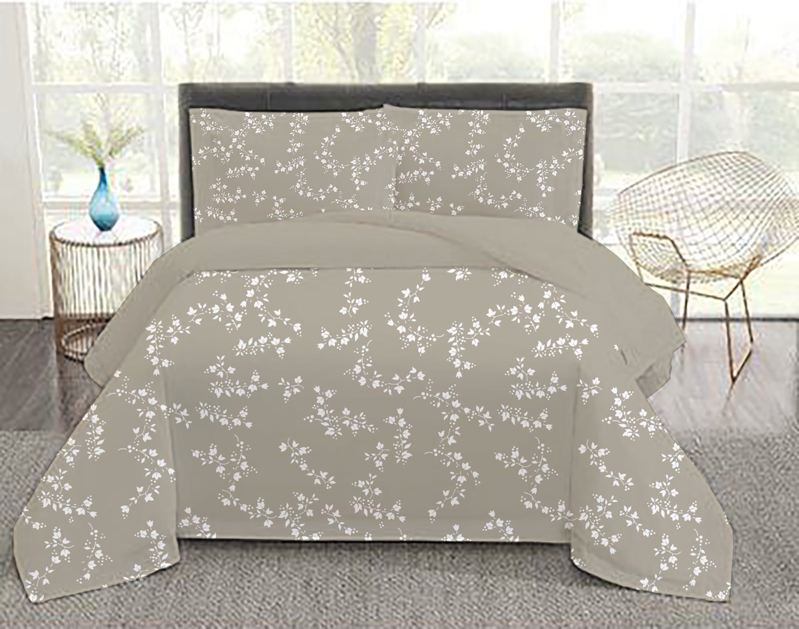 Σετ παπλωματοθήκη Flora Beige 220x240εκ.