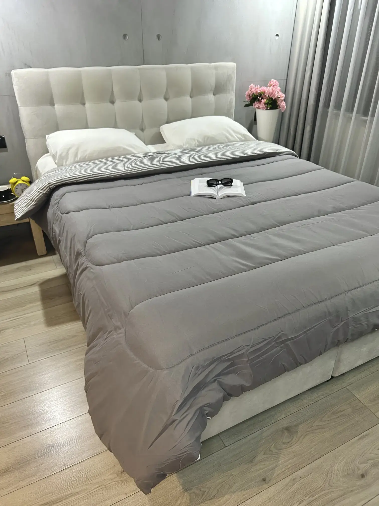 ΠΑΠΛΩΜΑ BANDA 220x240εκ. ΜΟΝΟΧΡΩΜΟ-ΡΙΓΑ ΓΚΡΙ